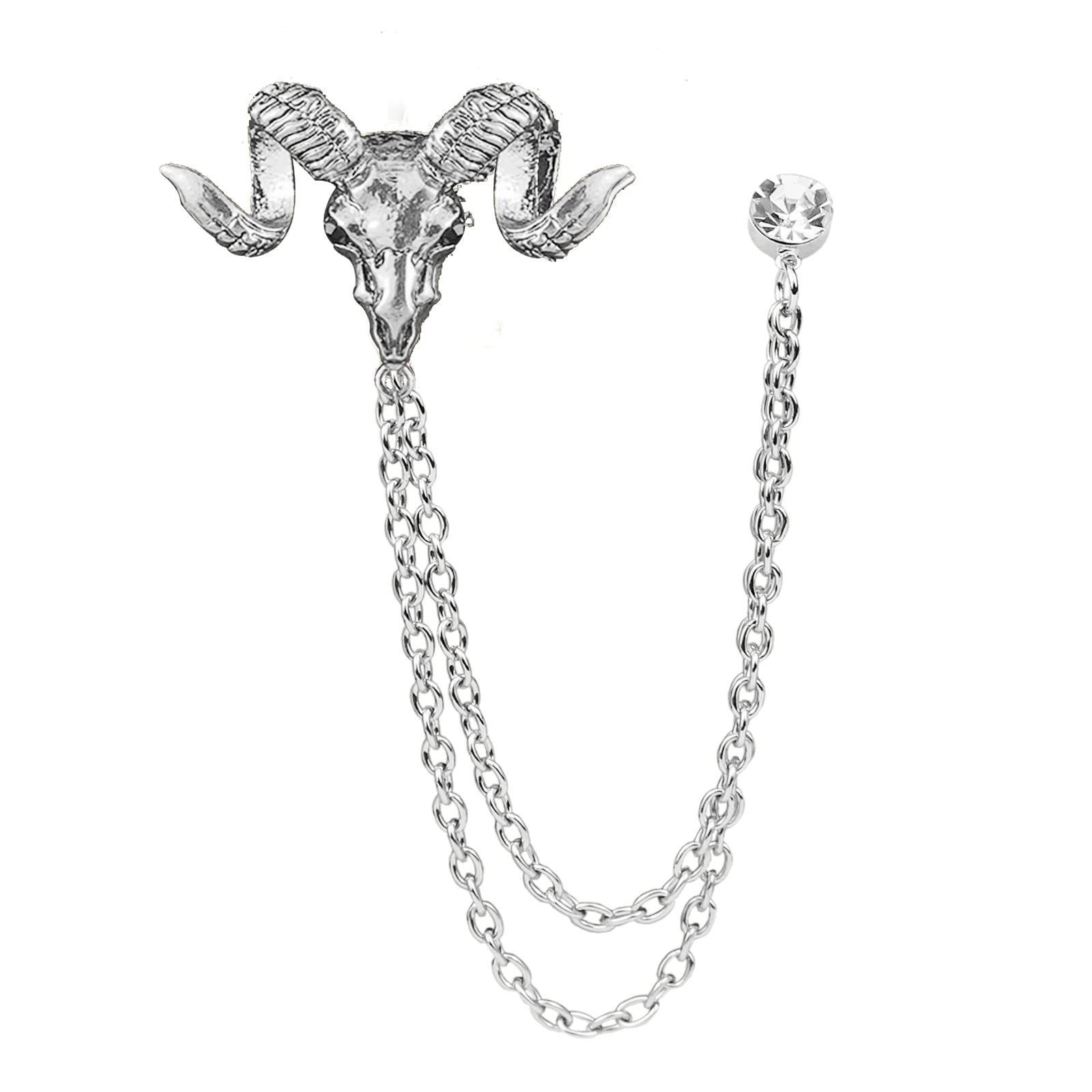 Vintage Animal Tassel Chain Lapel Pin for Men Women - Punk, Buck, Suit, Tie - Deer, Ram, Owl Rhinestone Collar Chain Pin for Boyfriend Gifts