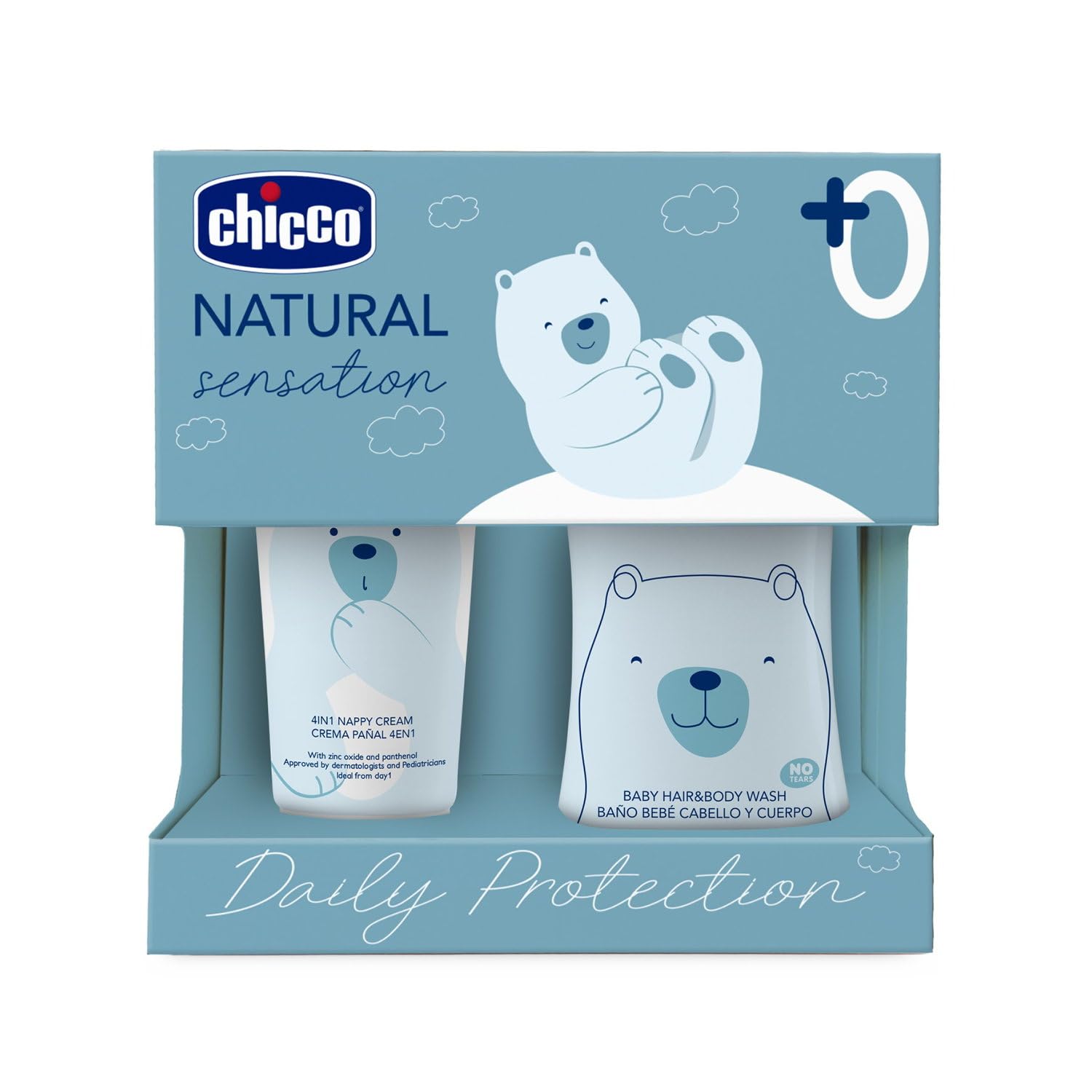 CHICCO NATURAL SENSATION - SET 2: 1 SCHAMPOO & KÖRPERBAD – OHNE TRÄNEN 200 ML, 1 WICKELCREME 4IN1 100 ML