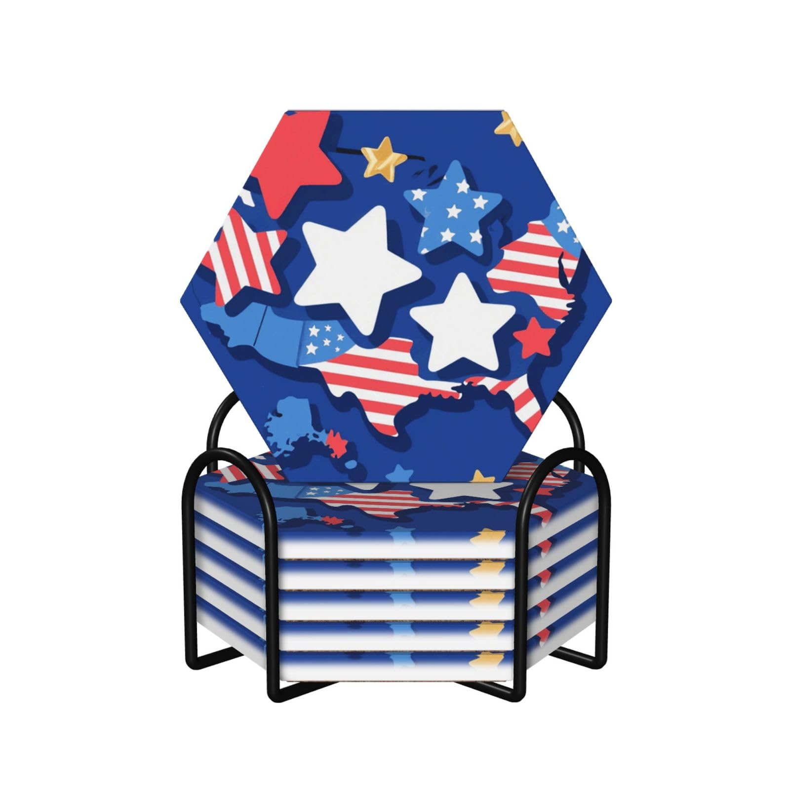 Lot de 6 dessous de verre en forme d'étoile patriotique pour boissons