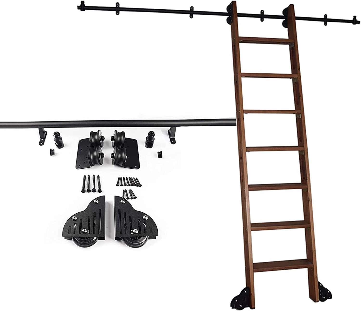 Kit quincaillerie pour porte de grange coulissante et rail pour échelle roulante de 3,3 à 20 Pieds