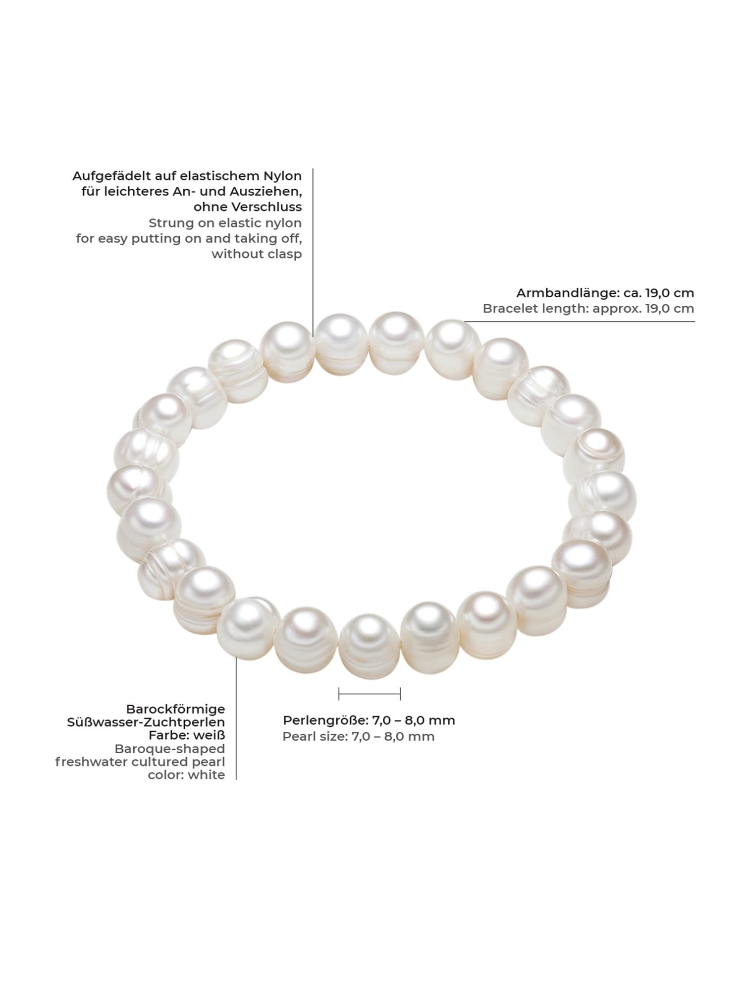 Valero Pearls Bracciale da Donna con Perle coltivate d'acqua dolce bianco 00446665