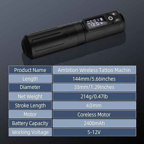 Miniatura 3 de Ambition Rotary Tattoo Battery Pen Máquina de cartucho inalámbrico con fuente de alimentación de 2400 mAh Motor sin núcleo Pantalla LED digital