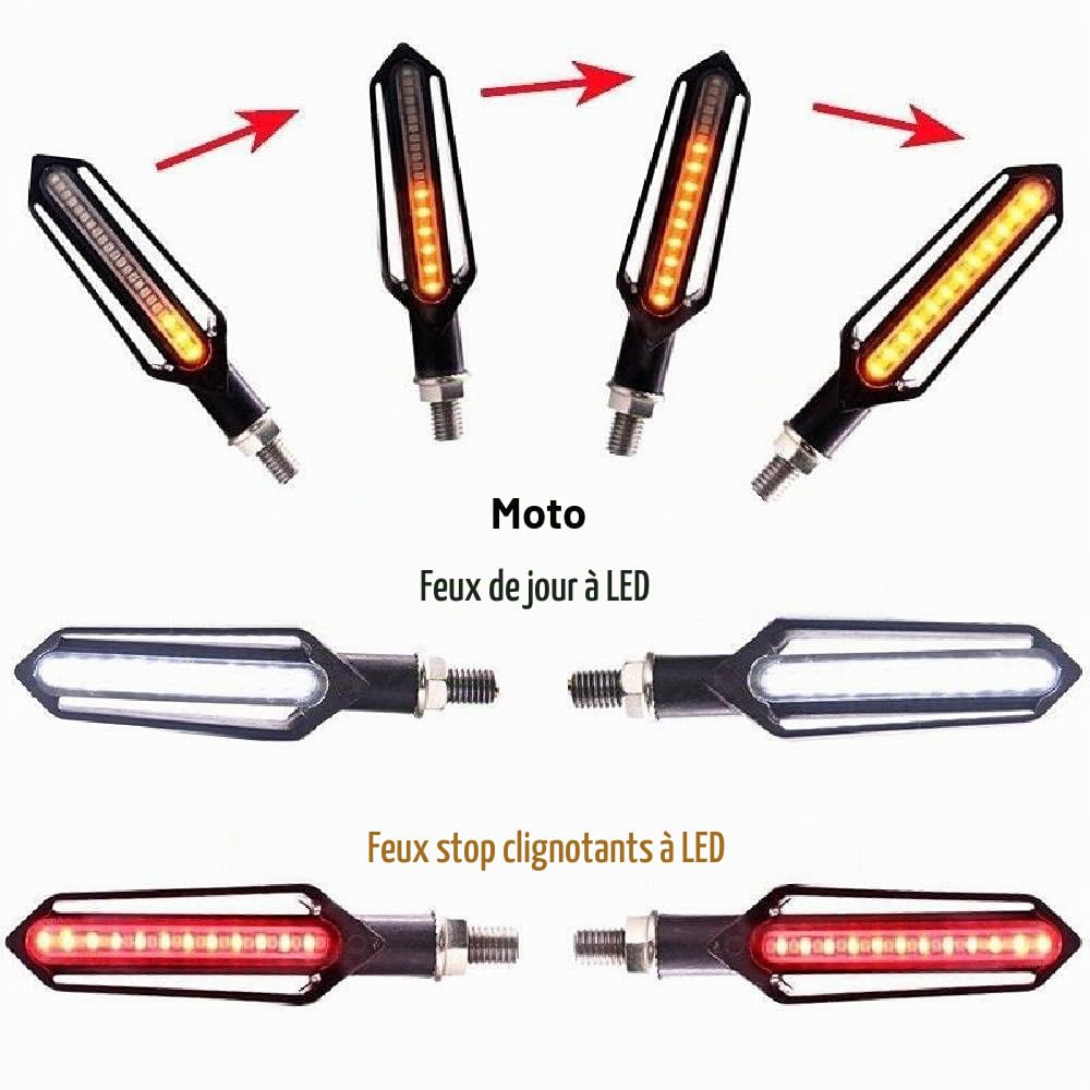 Baceyong Feux de moto universels 4PC, 24 LED, comprenant 2 clignotants, 1 feu de jour blanc avant et 1 feu stop rouge arrière