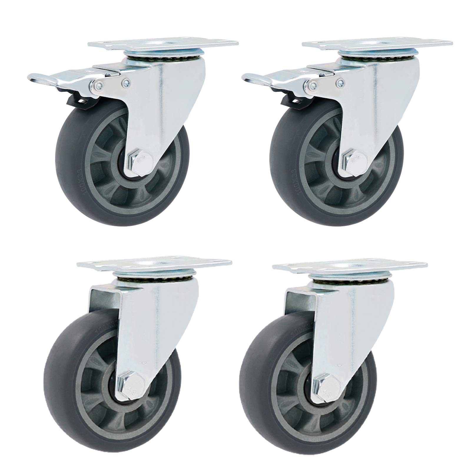GBRJUYF High-Performance Plate Cs Universal Furniture Wheels Industrial Transport Rollers Rubber Wheels Replacement Wheels for Carts & Workbenches (Brake + Universal 75mm)