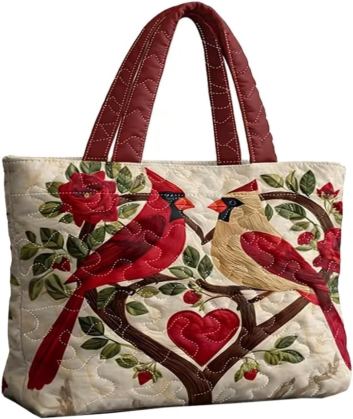 Boho Garden Quilted Tote Bag, Hummingbird Floral Print Large Capacity Shoulder Handbag, Casual Shopping Travel Daily Tote