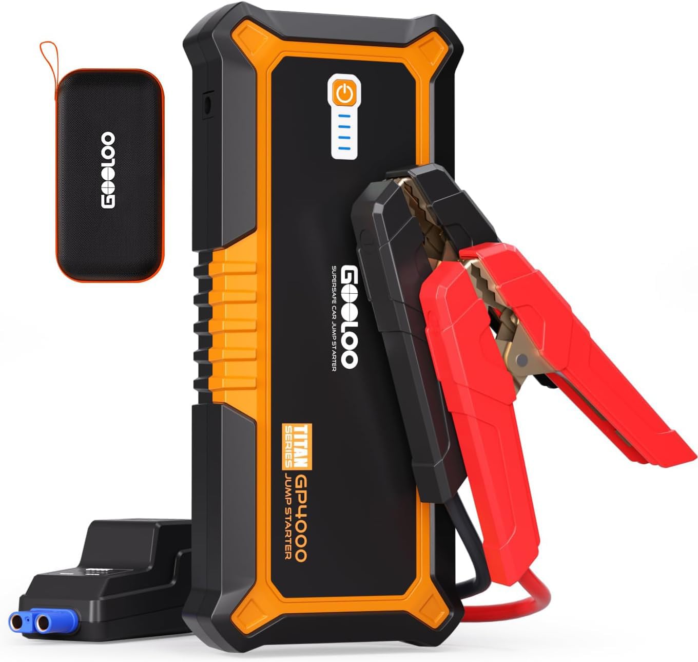 GOOLOO4000A Peak Car Jump Starter 12V Auto Battery Booster SuperSafe Lithium Jump Box for All Gas, Up to 10.0L Diesel Engine, Portable Power Pack with USB Quick Charge and Type C Port, Orange