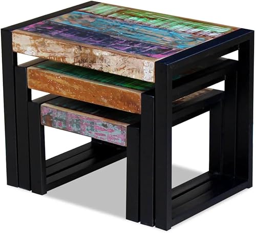Miniatura 8 de WEMYUFURN Mesas anidables de tres piezas de madera recuperada maciza, mesas auxiliares, mesa de consola, mesa de entrada, tocador, mesa auxiliar