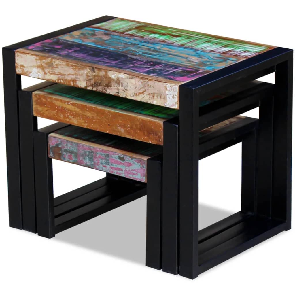 vidaXL Set de 3 Mesas Auxiliares Anidadas Madera Maciza Reciclada Mesita Nido