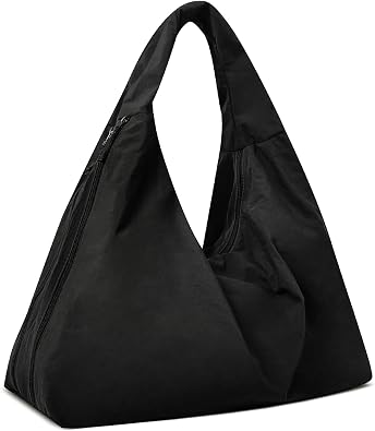 Slouchy Tote Bag Multipockets Nylon Purse Large Hobo Bags for Women Solid Color Crescent Handbag