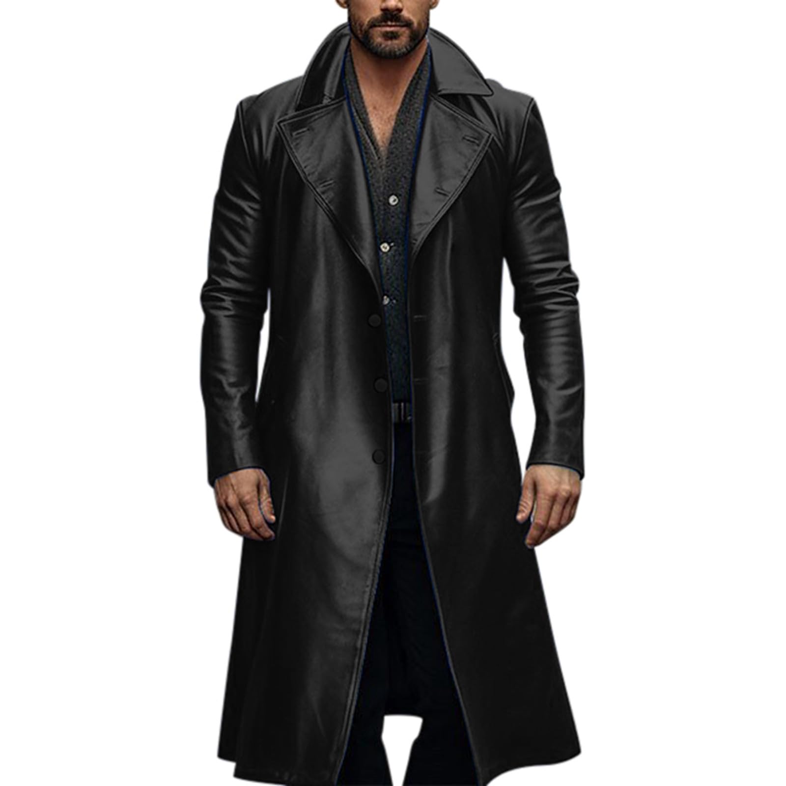 Cappotto in pelle da uomo, sexy in pelle PU, trench metallizzato, lucido, lungo, cappotto invernale, in ecopelle, per le mezze stagioni, per lo streetwear