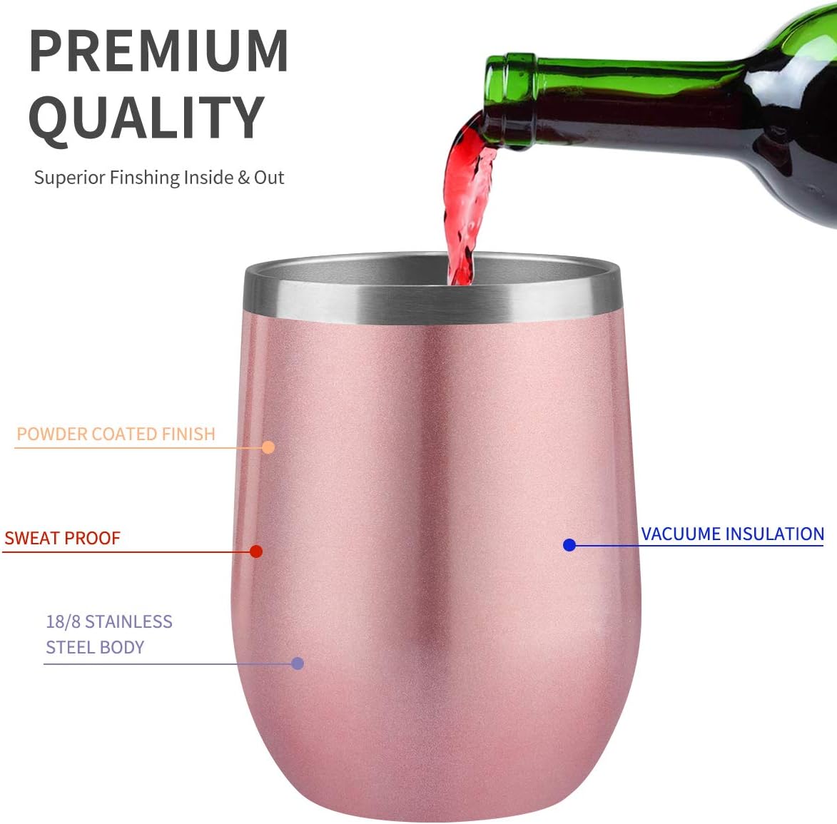 8-Pack 12 OZ Stainless Steel Wine Tumbler With Lid - Double Wall Vacuum Insulated Travel Cup for Coffee, Cocktails, Ice Cream (Combination Color) - Image 3