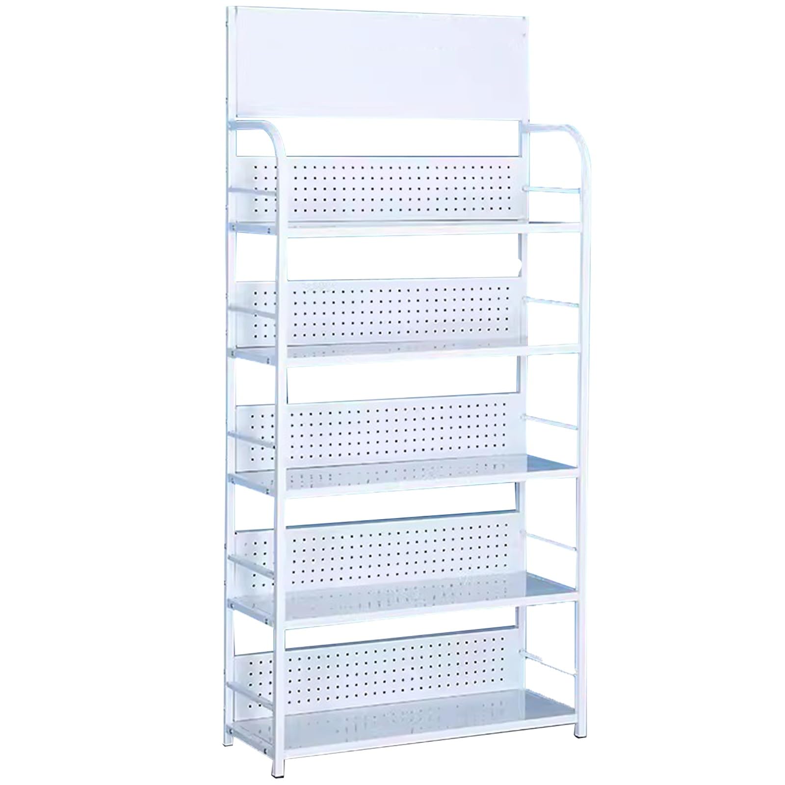 Generico Scaffale espositivo per Snack a 4/5 Livelli per minimarket - Espositore Commerciale per Patatine e Caramelle, scaffale per dispensa Domestica con Pannello Posteriore Traforato - Perfetto per