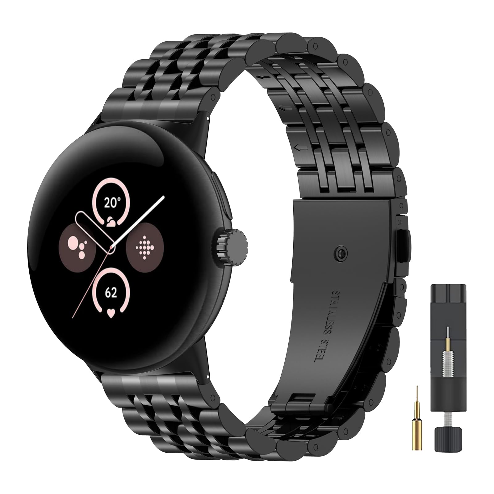 ZPJPPLX Metal Bands for Google Pixel,Compitaple with Google Pixel 2 Stainless Steel Smartwatch Business Strap for Men Women,Black