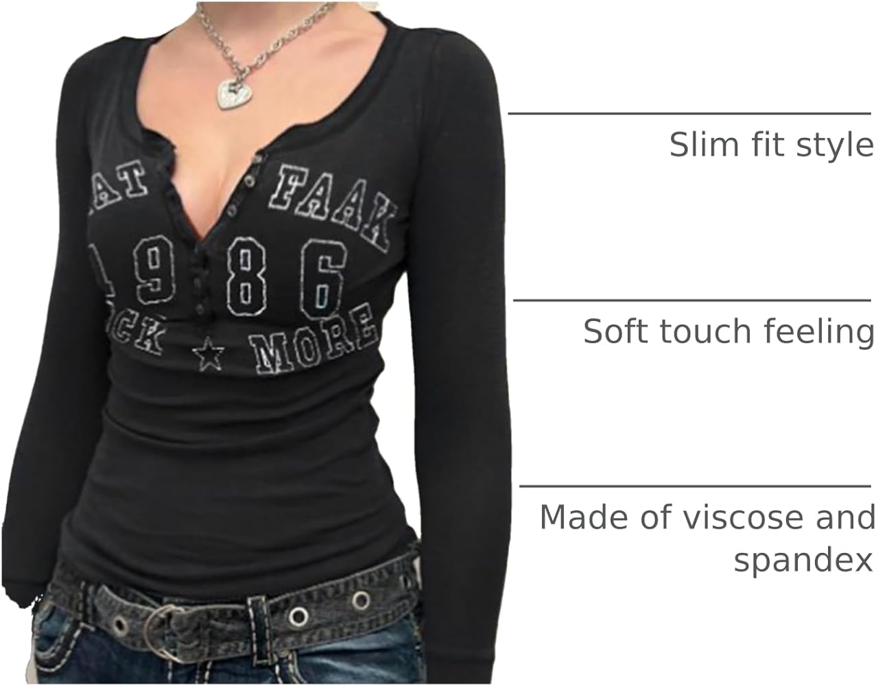 トップス Henley Black Henley T-Shirt Curve-Hem