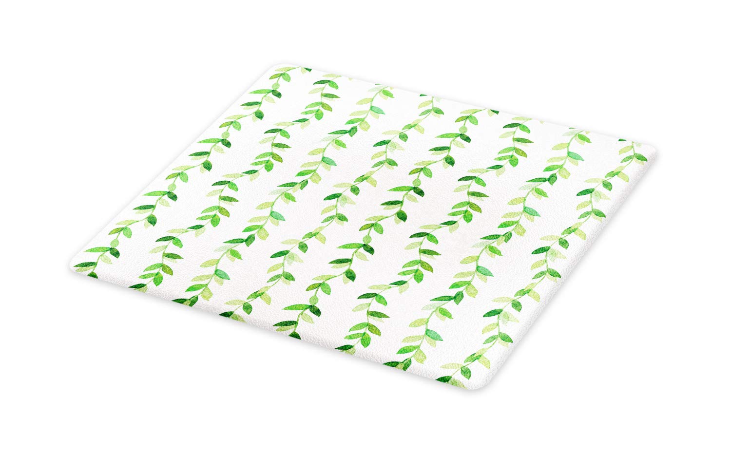 Ambesonne Green Cutting Board, Minimal Wavy Branches and Leaves in Watercolor Effect Modern Pattern Art Design Print, Decorative Tempered Glass Cutting and Serving Board, Large Size, White