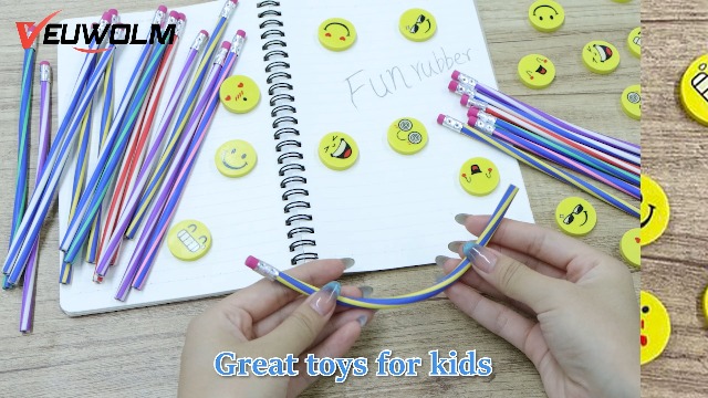 Set 48 Pièces Crayons Flexibles Et Gommes Emoji VEUWOLM - Cadeau Enfant Pour Anniversaire, Noël Ou Fête
