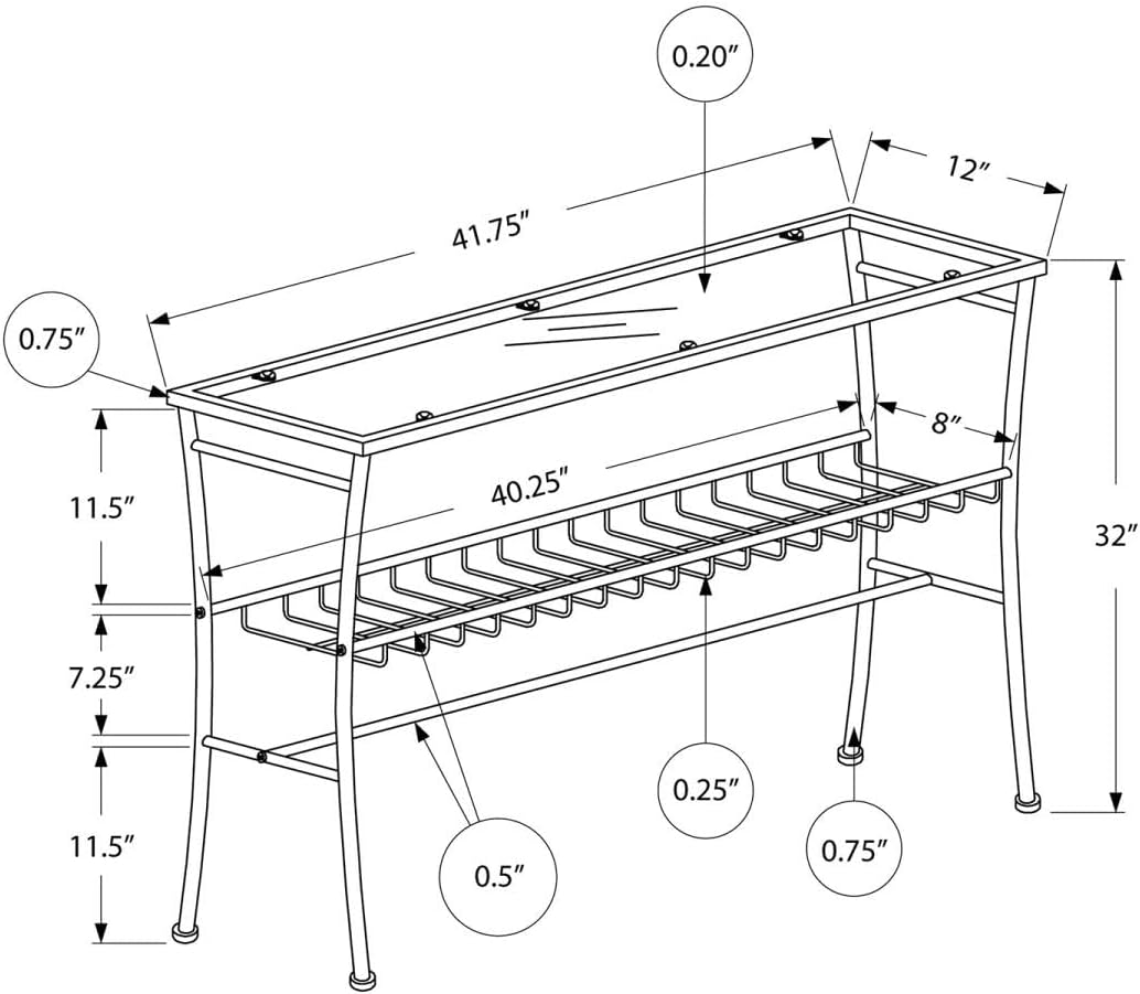 Sleek Silver Metal & Glass Console Table with Storage Shelf