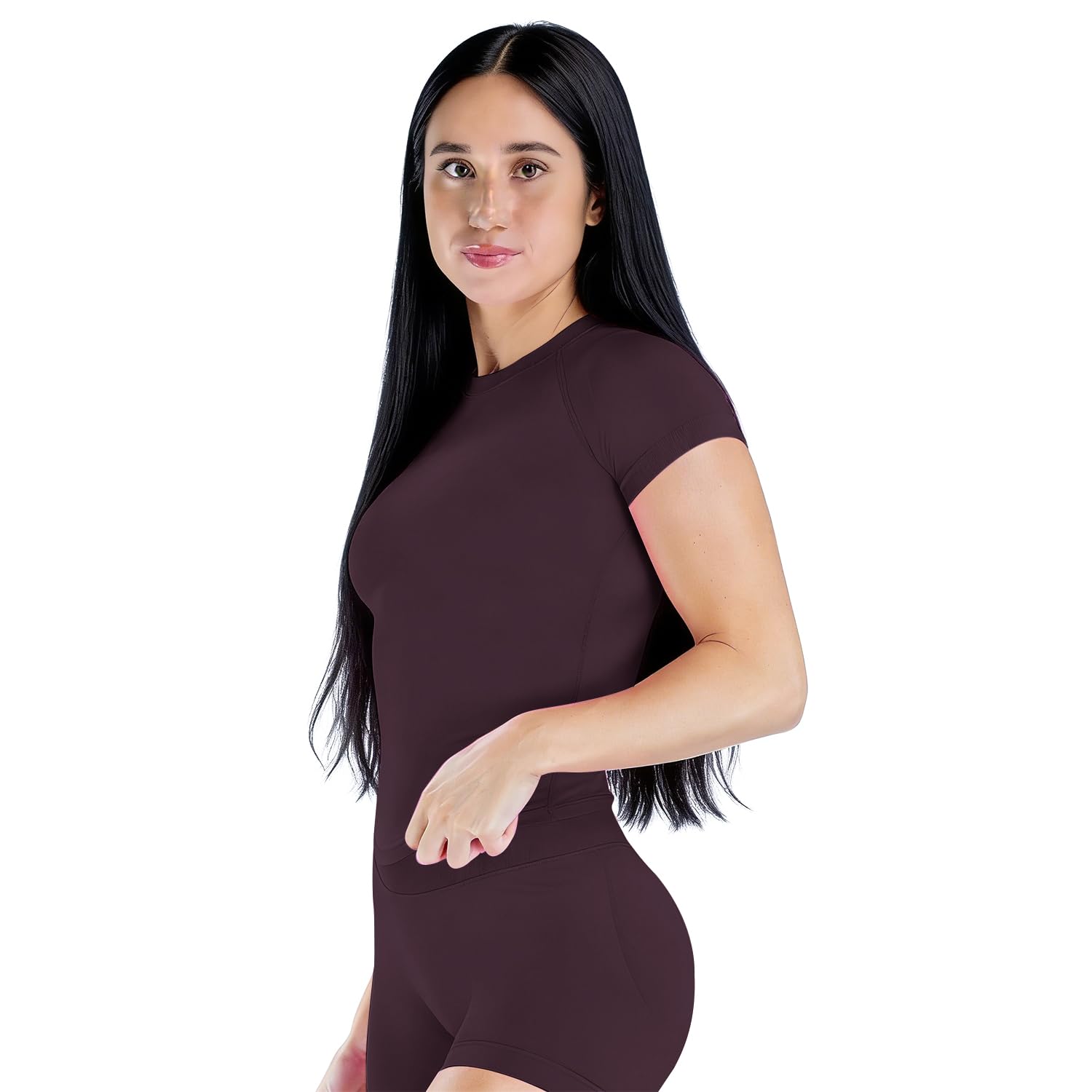 JN JANPRINT Ensemble de sport 2 pièces sans couture pour femme avec haut à manches courtes, short froncé dissimulé, tenue de yoga