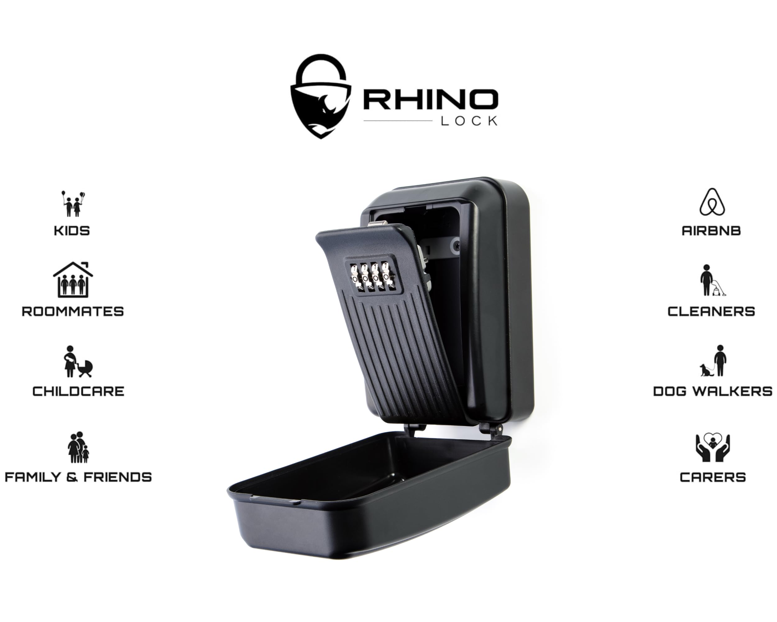 Rhino Lock Secure Key Plus Coffre-fort à combinaison – Coffre-fort mural pour clés d'extérieur – Grand espace de rangement interne pour clés de maison ou de bureau avec serrure solide à 4 chiffres