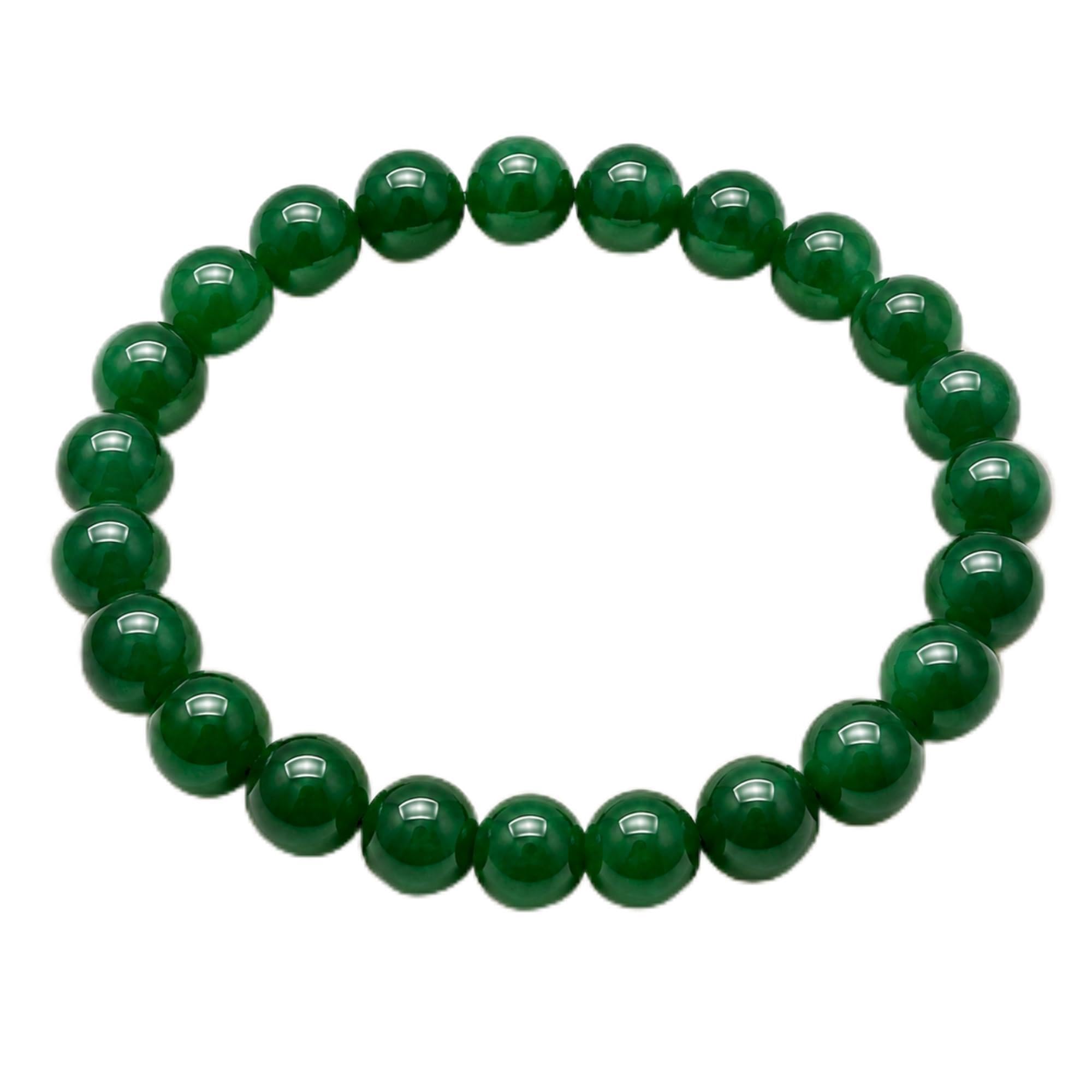 Natural Green Jade Plain Bracelet with Selenium Plate for Men & Women | Green Jade Gemstone Beaded Stretch Bracelet-image-26
