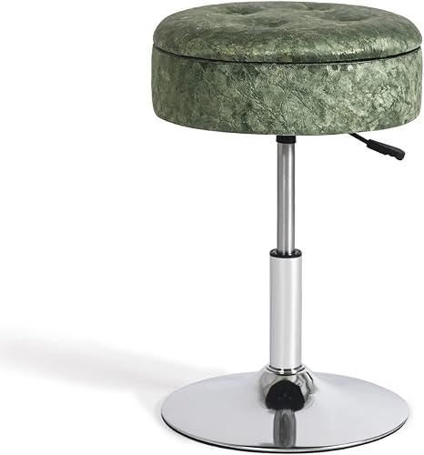 Miniatura 13 de Adeco Moderno taburete redondo de mármol negro para sala de maquillaje, altura de terciopelo ajustable, 360 pies giratorios con base de metal Mármol