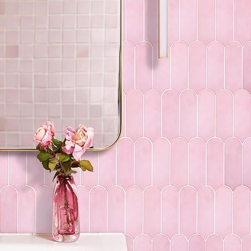 Miniatura 3 de Protector contra salpicaduras de color rosa, azulejos autoadhesivos de plumas para pared, apto para inquilinos, para cocina, baño, lavandería (10