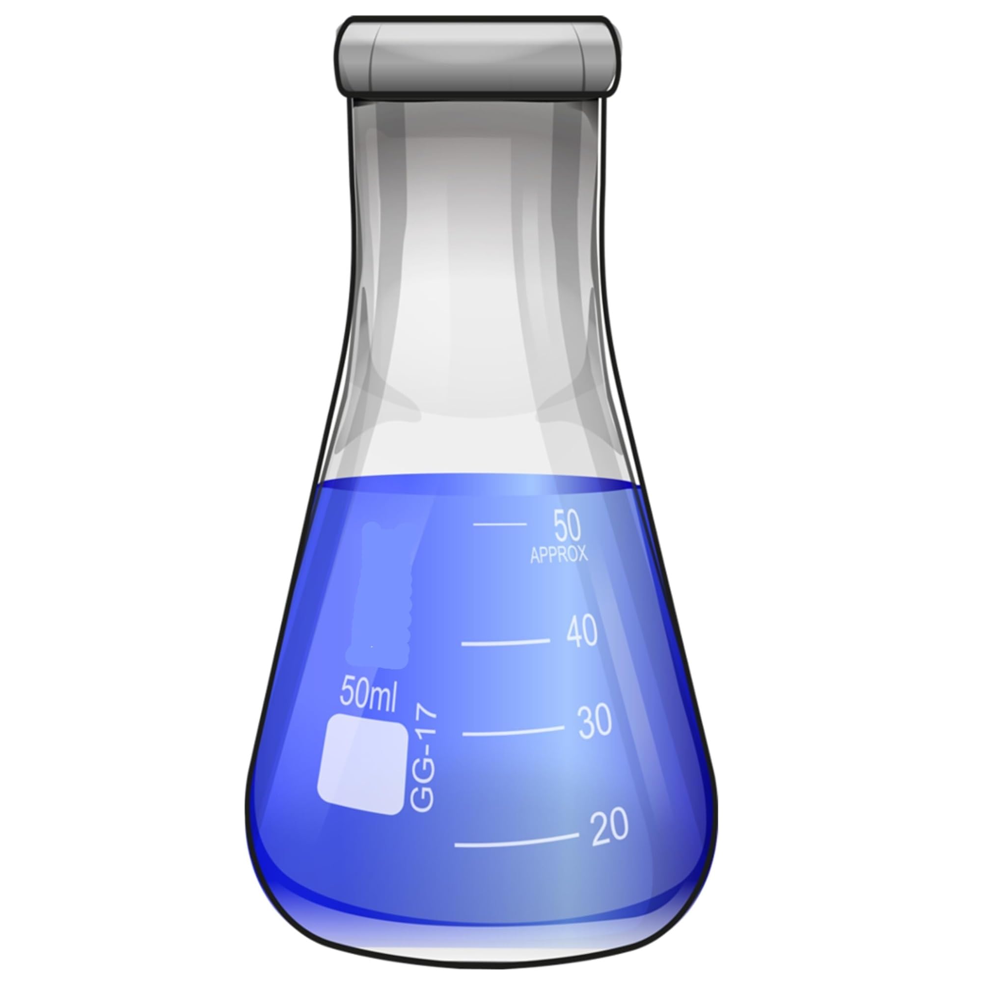 Matraz Erlenmeyer de Vidrio de Boca Estrecha 50ml con Tapones de Goma - Vidrio Borosilicato 3.3