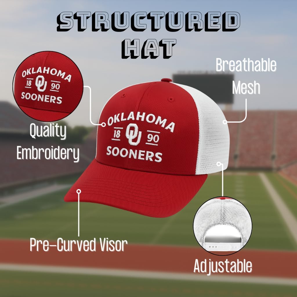 Officially Licensed Oklahoma University Hat Classic Mesh Trucker Adjustable Embroidered Two-Tone Snapback Cap Multicolor
