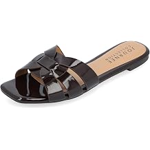 Journee Womens Flat Open Square Toe Fashion Banded Sandal Comfortable Dressy Slip On Arrina Slide