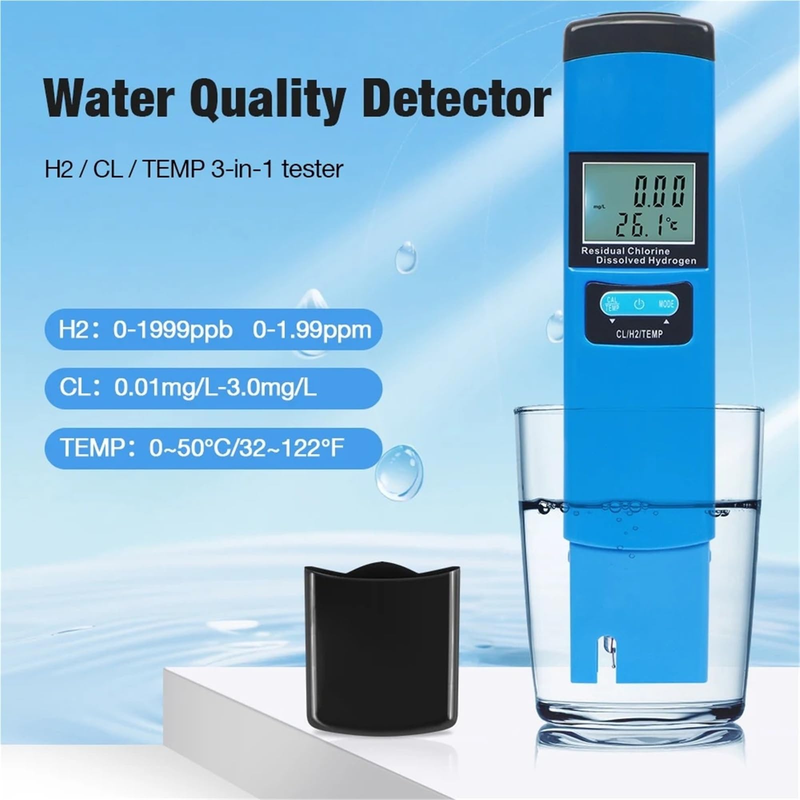 Cyfrowy miernik Cl2 ORP Temp H2 3 w 1, test chloru, tester wody rozpuszczonego wodoru do akwariów, pitnej, basenów hydroponicznych Wysoka precyzja