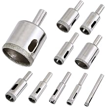 Hollow Core Drill Bit Set Ceramic, Glass and Porcelain Tile Diamond Hole Saw Tile Set Glass Drill Bits 1/4 to 1-1/5 Inch 10 Pcs