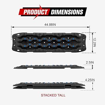 FIERYRED Large Off Road Traction Boards, Pair 44.88 L x 12 W Recovery Track Tire Traction Mat for Sand Mud Snow Vehicle Truck Jeep SUV, Traction Tracks, Black with Blue, GEN3