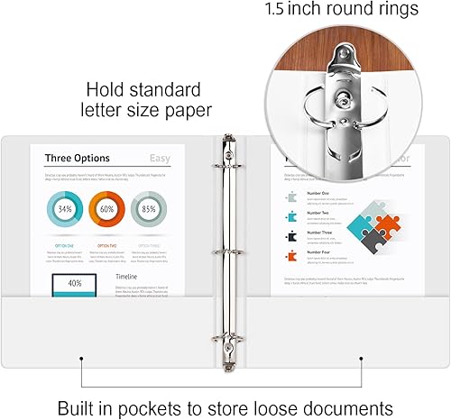 Vista 53 de COMIX Carpeta resistente de 3 anillos de 0.5 pulgadas con cubierta transparente, carpeta de anillos redondos de 1/2 pulgada, sin PVC, capacidad