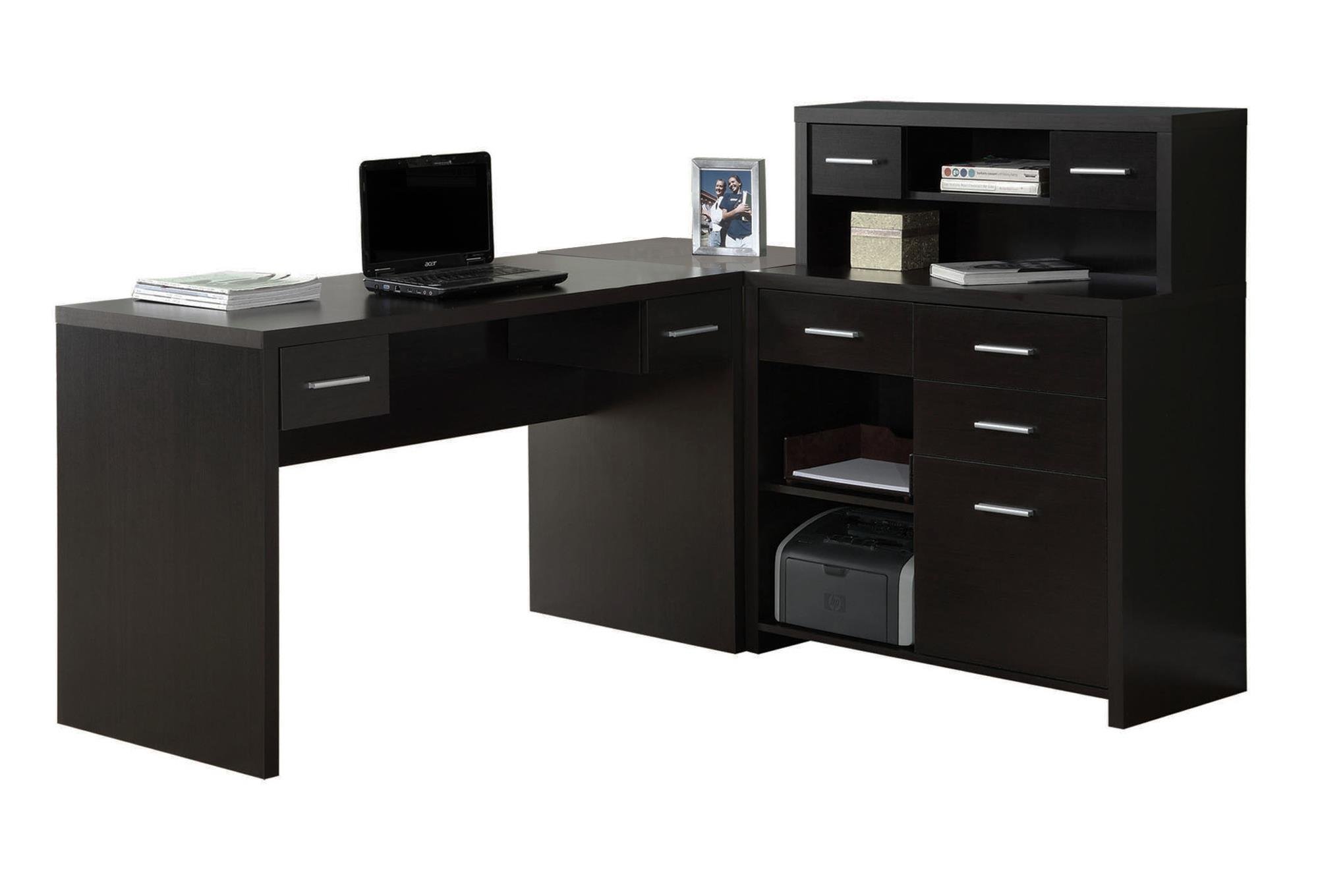 Amazon Com Monarch Specialties Computer Desk L Shaped Left Or Right Set Up Corner Desk With Hutch 60 L Cappuccino Furniture Decor