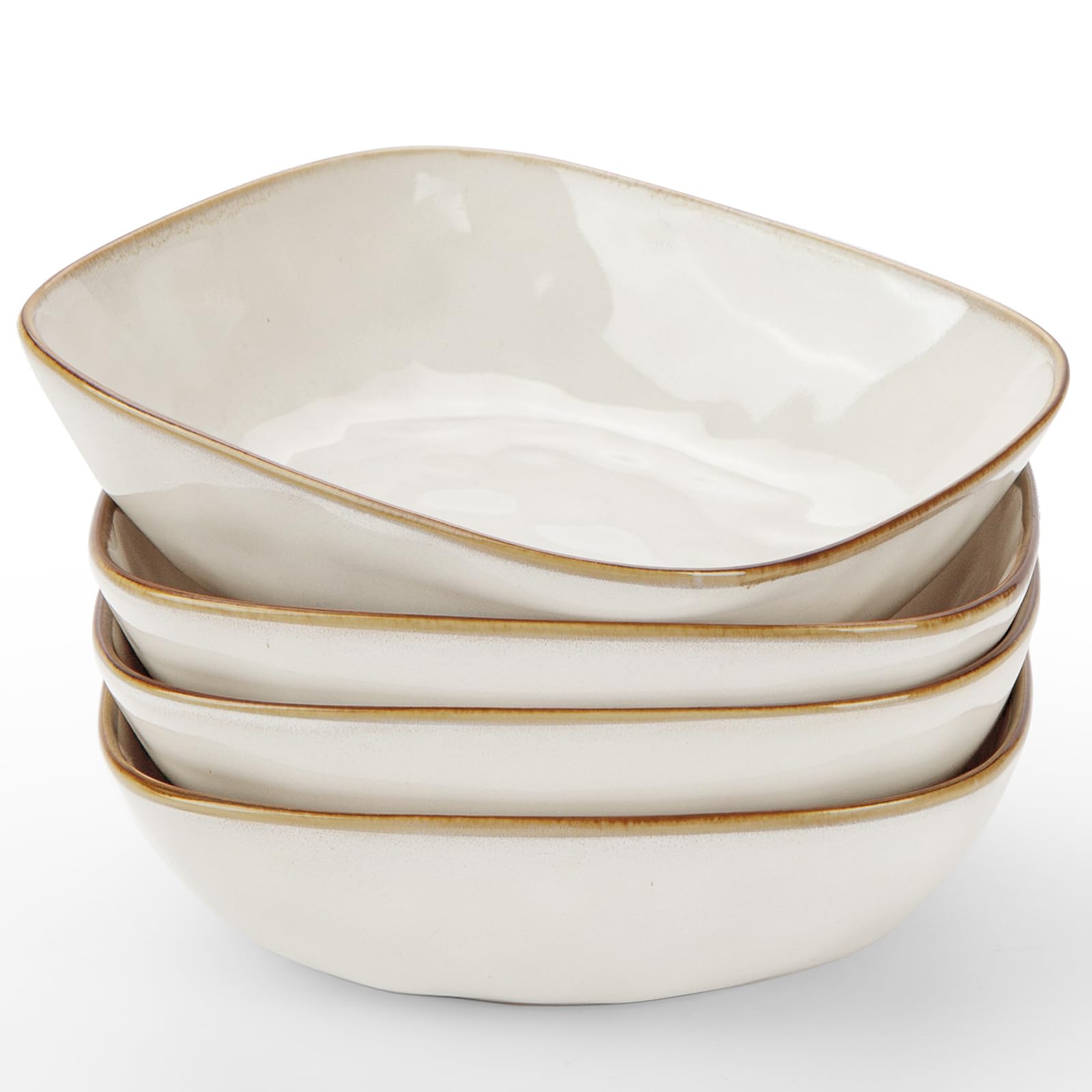Bols à pâtes famiware carrés 20,3 cm blanc cappuccino lot de 4 grands plats micro-ondes