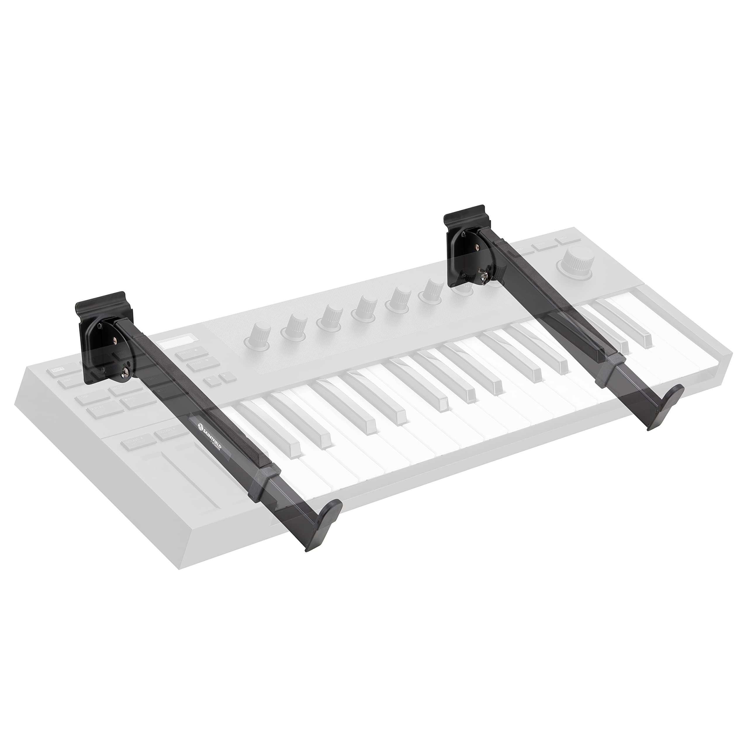 Saintfield Studios - Brazos para Teclado de Slatwall - Par - Metal Negro - Ajustables con Relleno de Espuma para Estudio u Hogar - Completo con Clips de Cable de Silicona