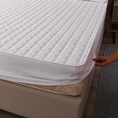 Miniatura 4 de Sábana bajera acolchada de tela de algodón lavado, protector de colchón para todas las estaciones (color blanco, tamaño 2 fundas de almohada)