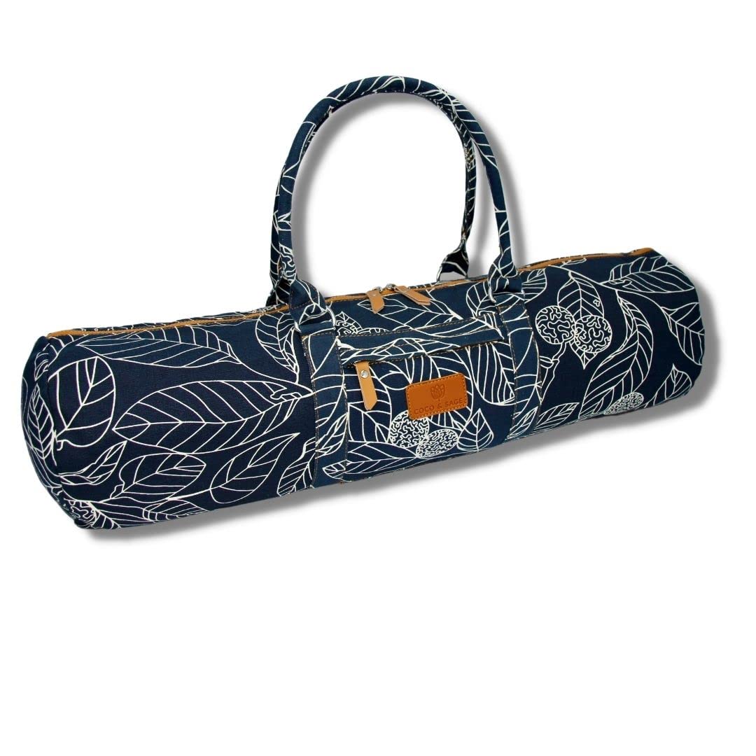 Coco & Sage | Yoga Mat Bag - Eco-Friendly, Printed Cotton Canvas Carrier with Durable Zipper and Front Pocket | Strong, Sturdy, Spacious and Stylish - Fits Most Exercise Mats