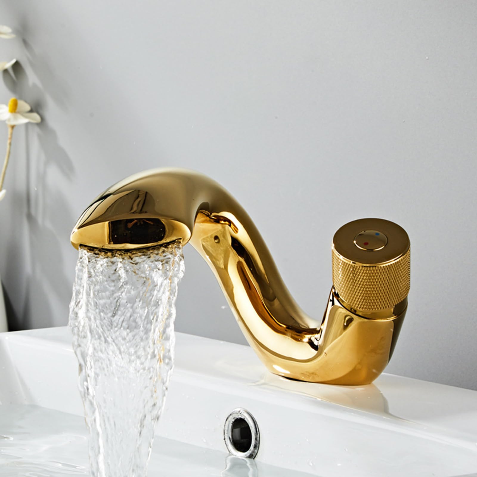 ANVLOJRIH Bathroom Sink Taps Basin Mixer Tap Waterfall Bathroom Waterfall Basin Sink Mixer Tap with Hoses for Bathroom Gold