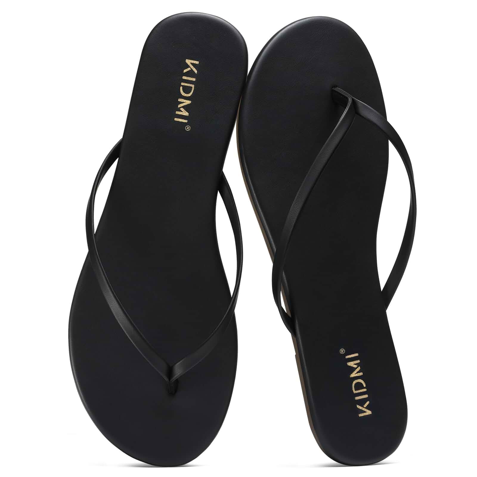 KIDMI Women's Thong Flip Flops, Memory Foam Vegan Leather Flats Sandals Soft Flexible Straps Casual Summer Beach Minimalist Sandals for Travel, Walking and Daily Wear