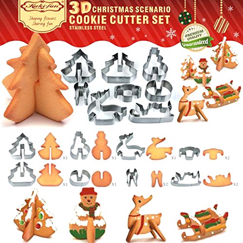 ONCCI 3D emporte-pièces de Noël Emporte-Pièces Cookie Cutters Acier Inoxydable (4 3D Christmas Forms)