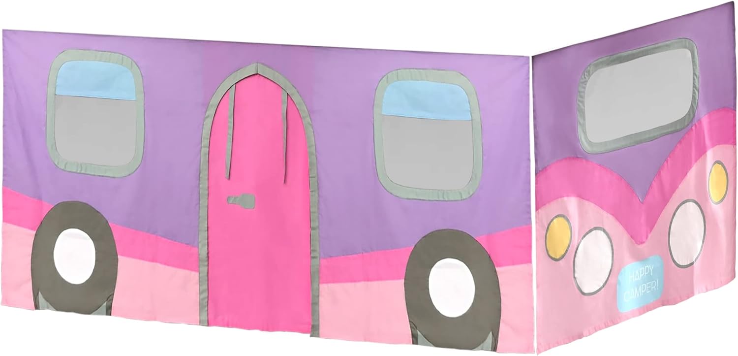 Max & Lily Underbed Curtain for Low Bunk Bed/Low Loft Bed, Camper Van Play Kids, Cotton Privacy Bottom Bunk, 2 Panel Set, Pink/Purple (180032-056)