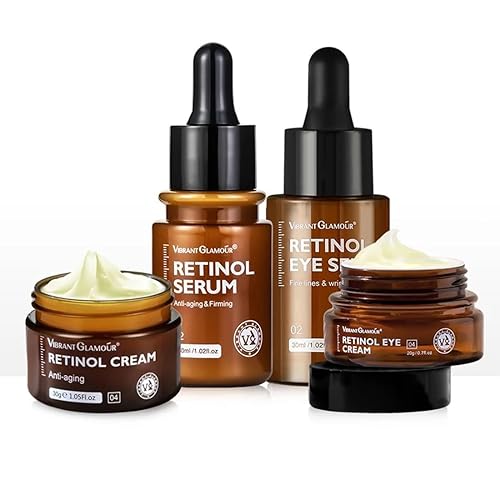 VibrantGlamour - Juego de retinol para la cara, suero facial, suero para ojos, antienvejecimiento, antiarrugas, esencia facial, renovadora de