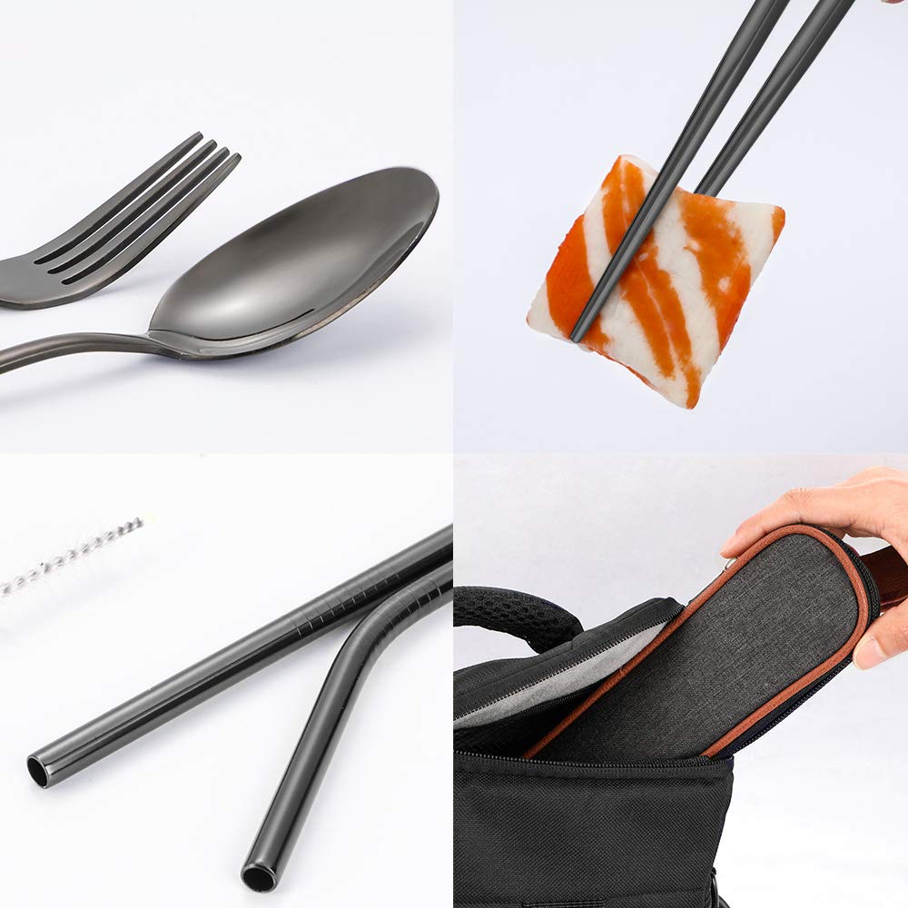 Amazon.com: Travel Utensils 銀器附收納盒露營餐具組筷子和吸管適用於