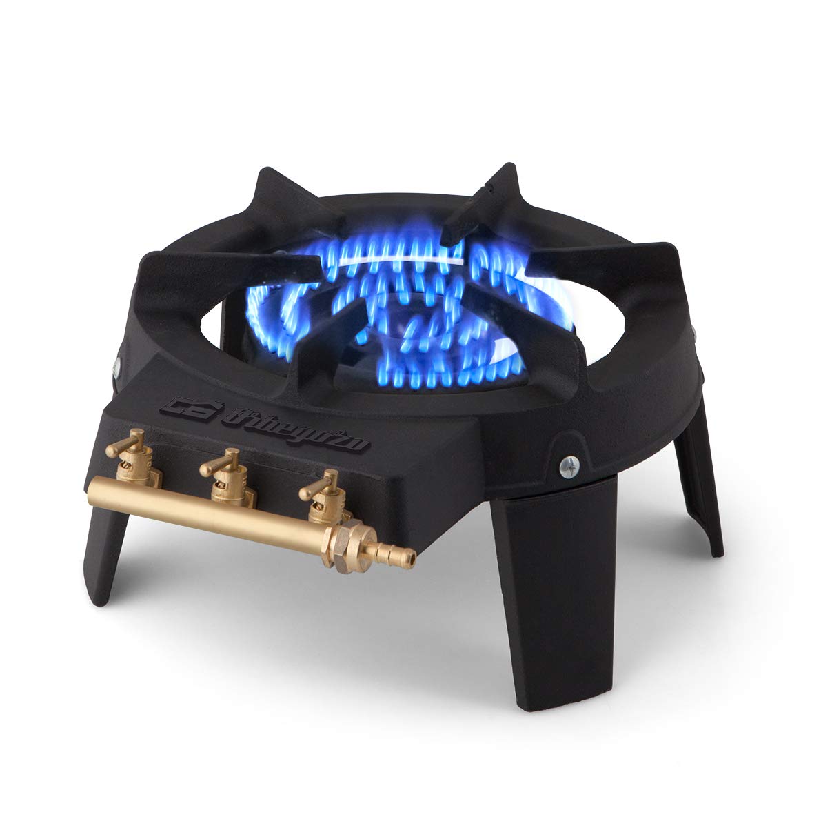 Orbegozo FO 6500 - Cuisinière à gaz en fonte, surface résistante aux hautes températures, trois zones d'allumage indépendantes, diamètre de 18 cm, quadruple anneau