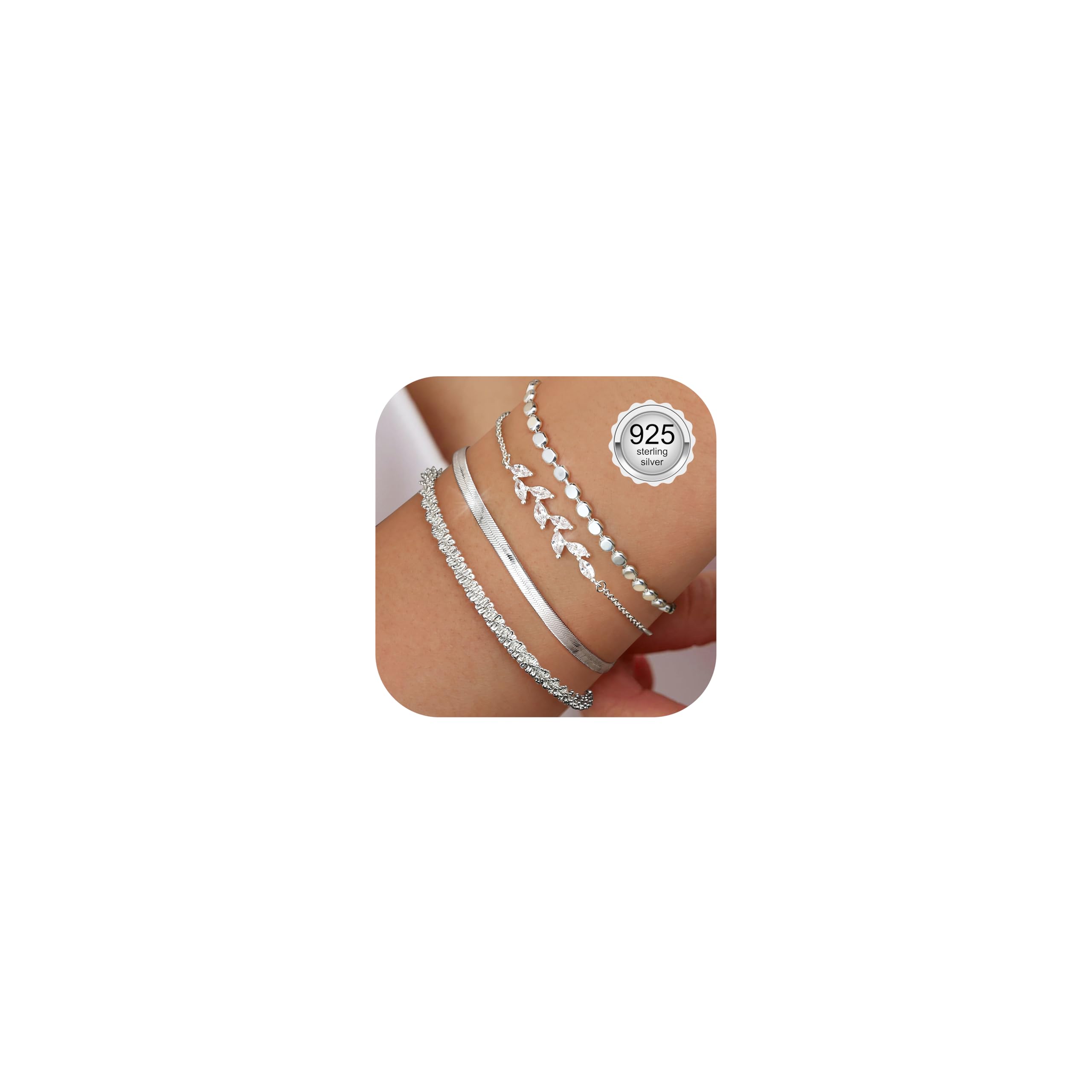 CASSIECA 3Pcs Pulsera Mujer Plata Pulsera de Plata Mujer 925 Esterlina Ajustable Pulseras de Mujeres Apilables Pulseras Joyería para Mujeres Niñas