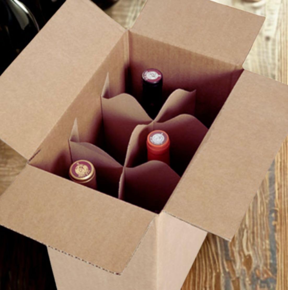 Emballage Carton 6 Bouteilles | 5 Caisses 330x165x250 mm | Double Epaisseur Très Solide | Croisillions Intérieurs | Kraft brun | Vin, Bière, Cidre | Sécurité Expédition Déménagement Transport