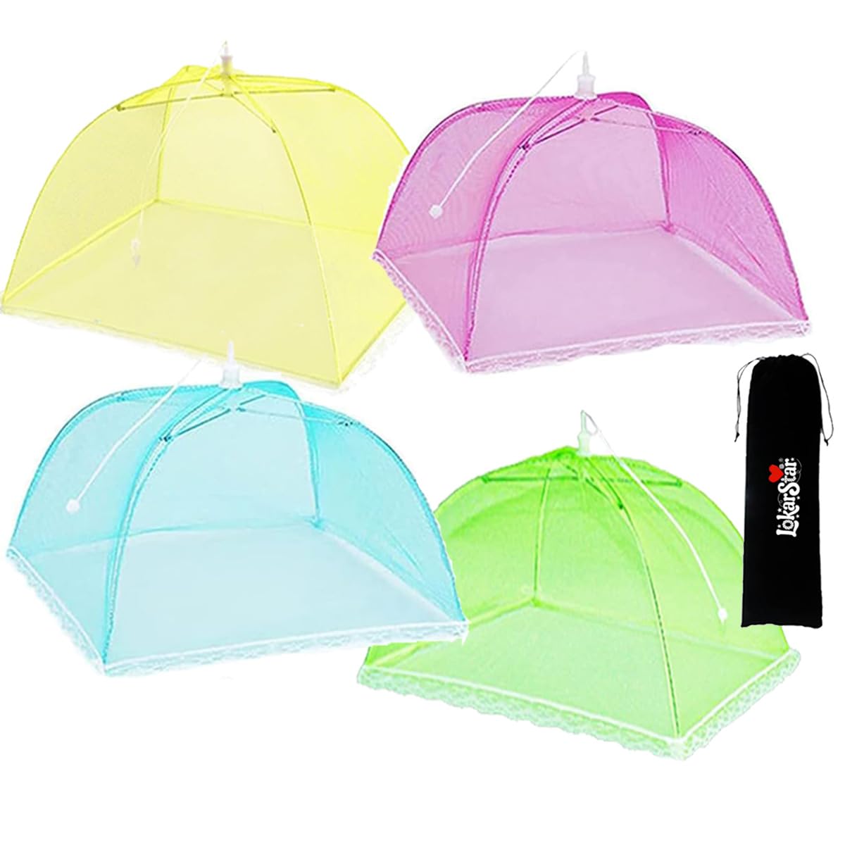4PCS Food Covers Food Net, Large Food Covers Mesh Pop Up, Cake Fruit Cover Food Umbrellas Domes for Outdoors Parties, Picnics BBQs, Screen Tents, Reusable (Rainbow)