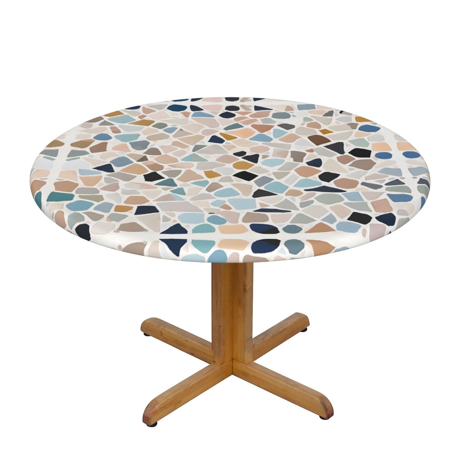 EZDLOWVBA Terrazzo Marble Pastel print Round Tablecloth with Elastic Fits Tables Outdoor Tablecloth,Stain Resistant Table Cover for Kitchen Dining Parties