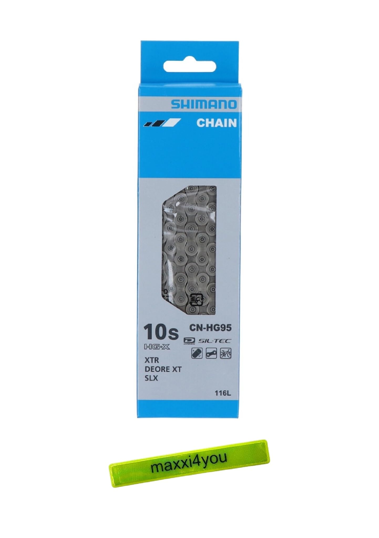 Shimano CN-HG95 Chaîne 10 vitesses 116 maillons avec bande réfléchissante maxxi4you